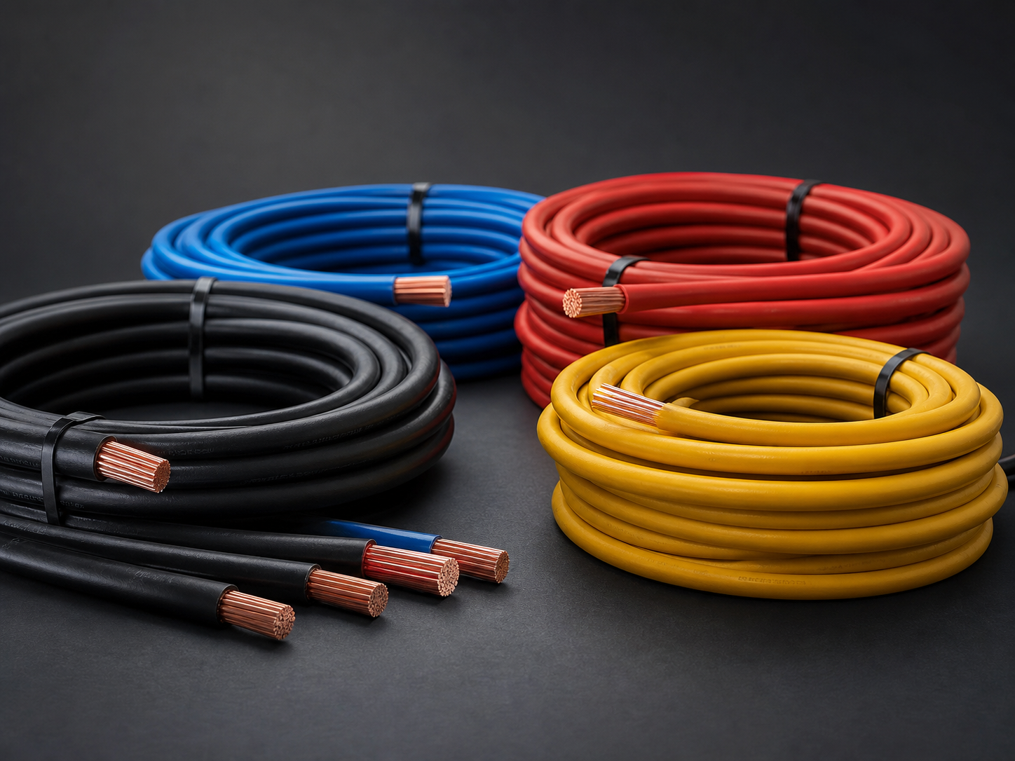 Cables eléctricos industriales de colores sin personas