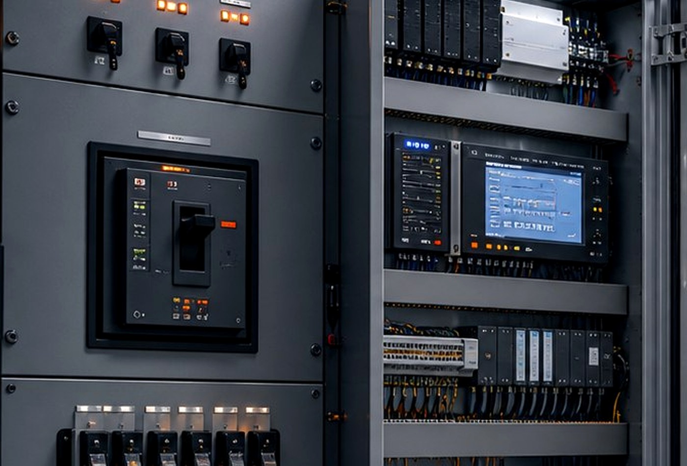 Panel operador HMI instalado en tablero industrial sin personas