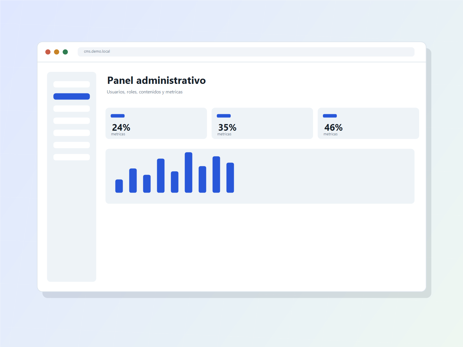 Vista previa de plataforma corporativa con panel administrativo