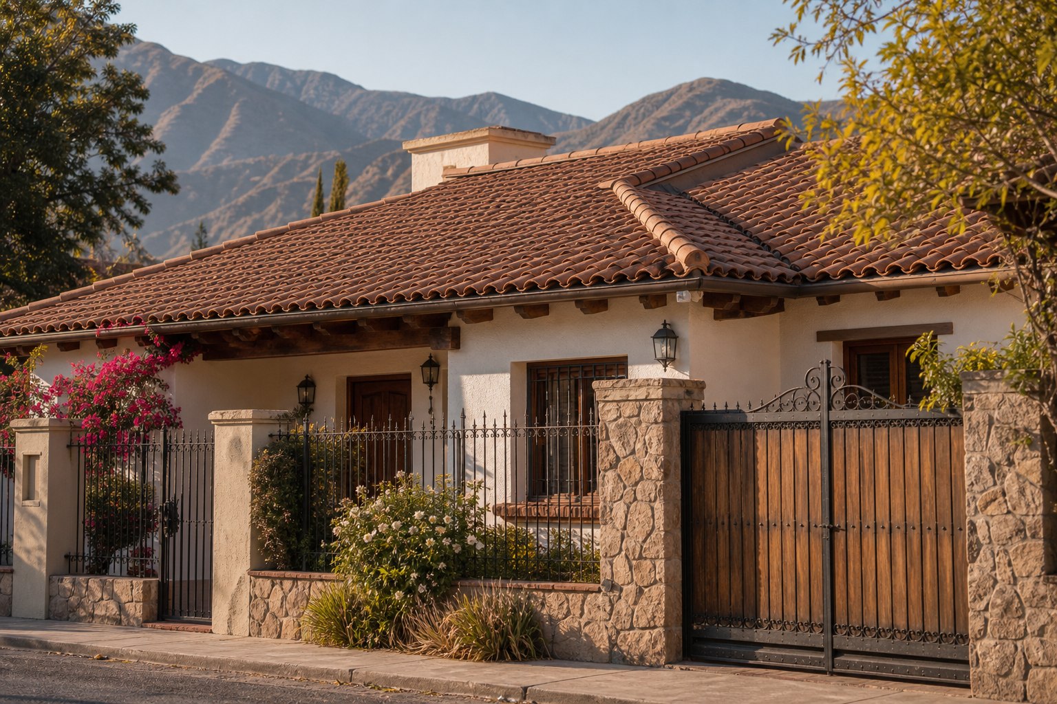 Techo de teja colonial en vivienda residencial
